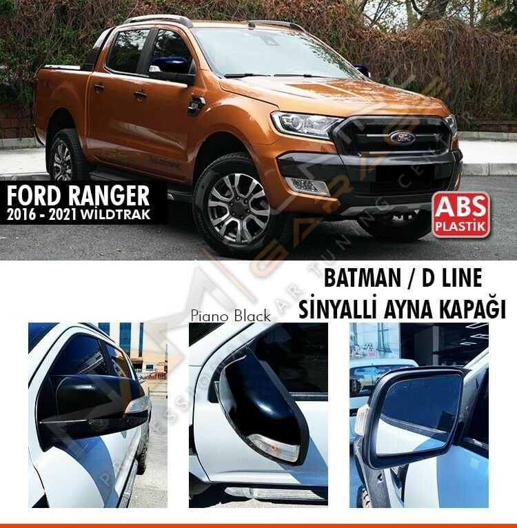 Ford Ranger T6 Batman Yarasa Ayna Kapağı Sinyalli Piano Black / 2016-2021