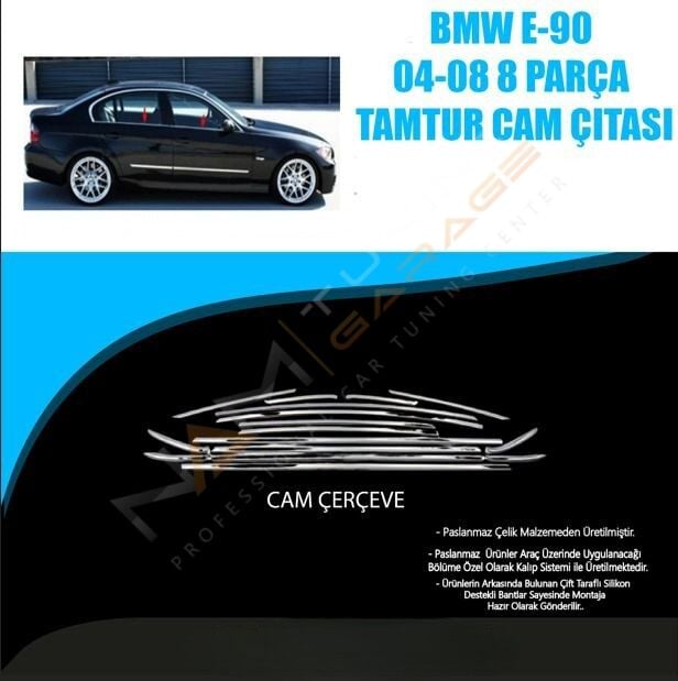 BMW E90 Krom Cam Çerçevesi Çıtası 12 parça Tam Tur 2004-2008 arası