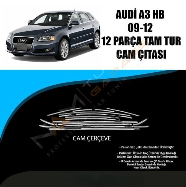 Audi A3 HB Krom Cam Çerçevesi Çıtası 2009-2012 arası 12 parça Tam Tur