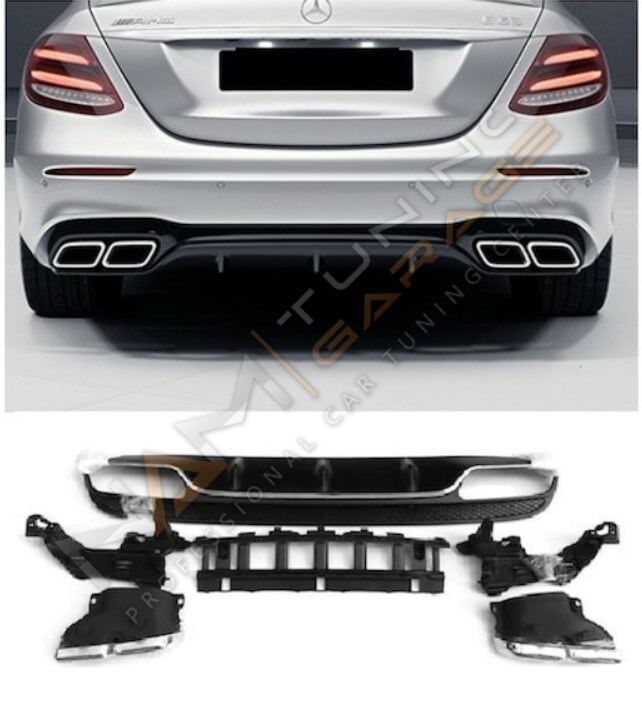 Mercedes W213 E Serisi E63 Silver Difüzör & Egzoz Seti (AMG Uyumlu) 2017+ & Silver Egzozlar Dahil